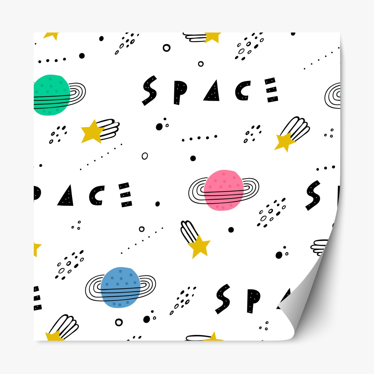 Repositionable sticker playful space planets pattern