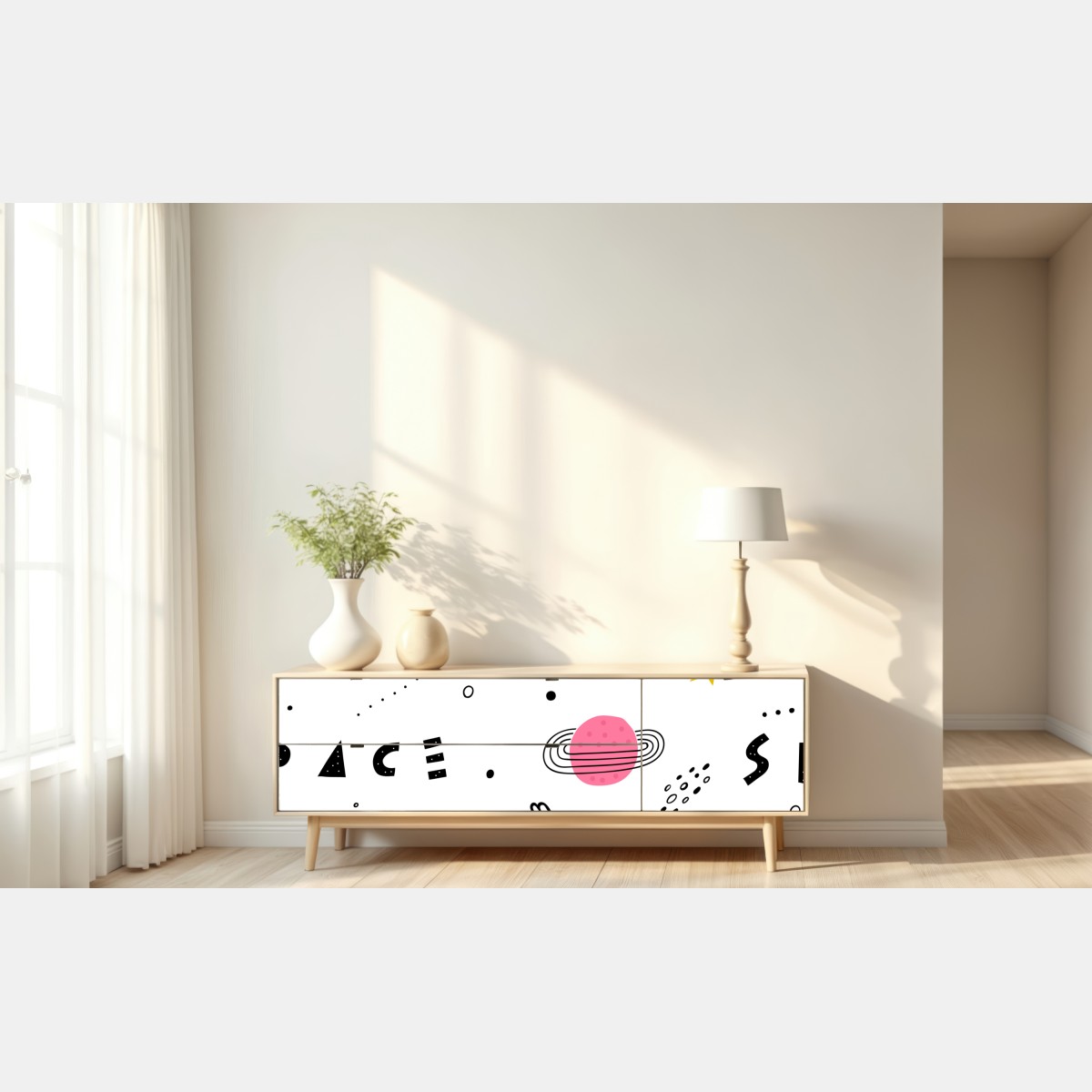 Naklejka repozycjonowalna zabawny wzór z planetami i gwiazdami – Wallissimo® Naklejka repozycjonowalna zabawny wzór z planetami i gwiazdami – Wallissimo®