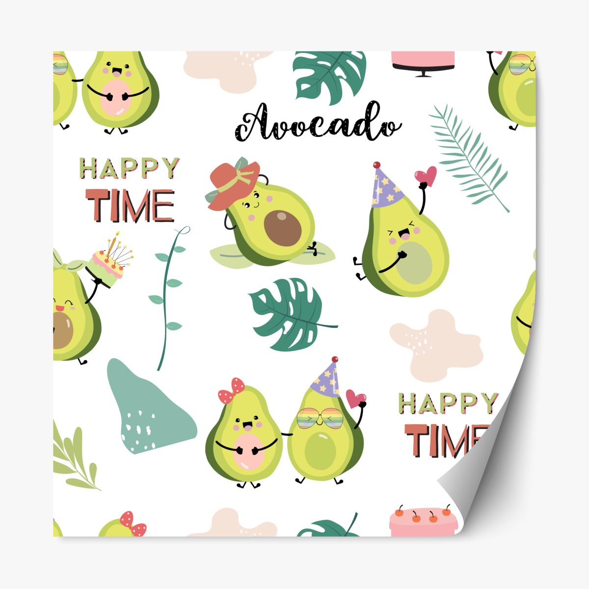 Repositionable sticker playful avocado party pattern