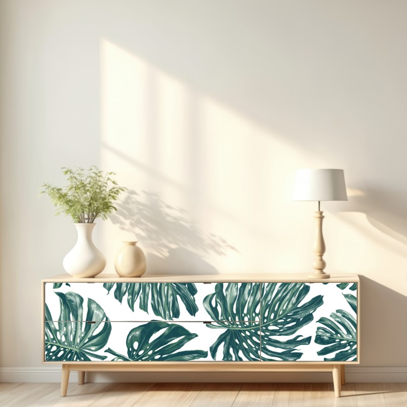 Naklejka repozycjonowalna wzór botaniczny liści monstery – Wallissimo® Naklejka repozycjonowalna wzór botaniczny liści monstery – Wallissimo®