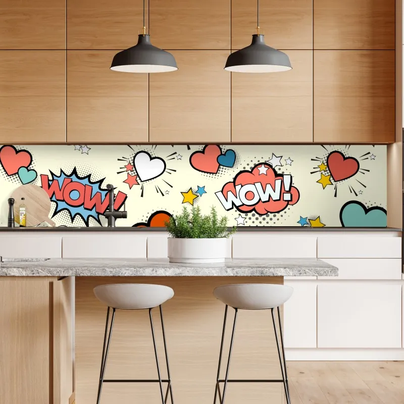 Naklejka repozycjonowalna pop art komiksowe serca i dymki – Wallissimo® Naklejka repozycjonowalna pop art komiksowe serca i dymki – Wallissimo®