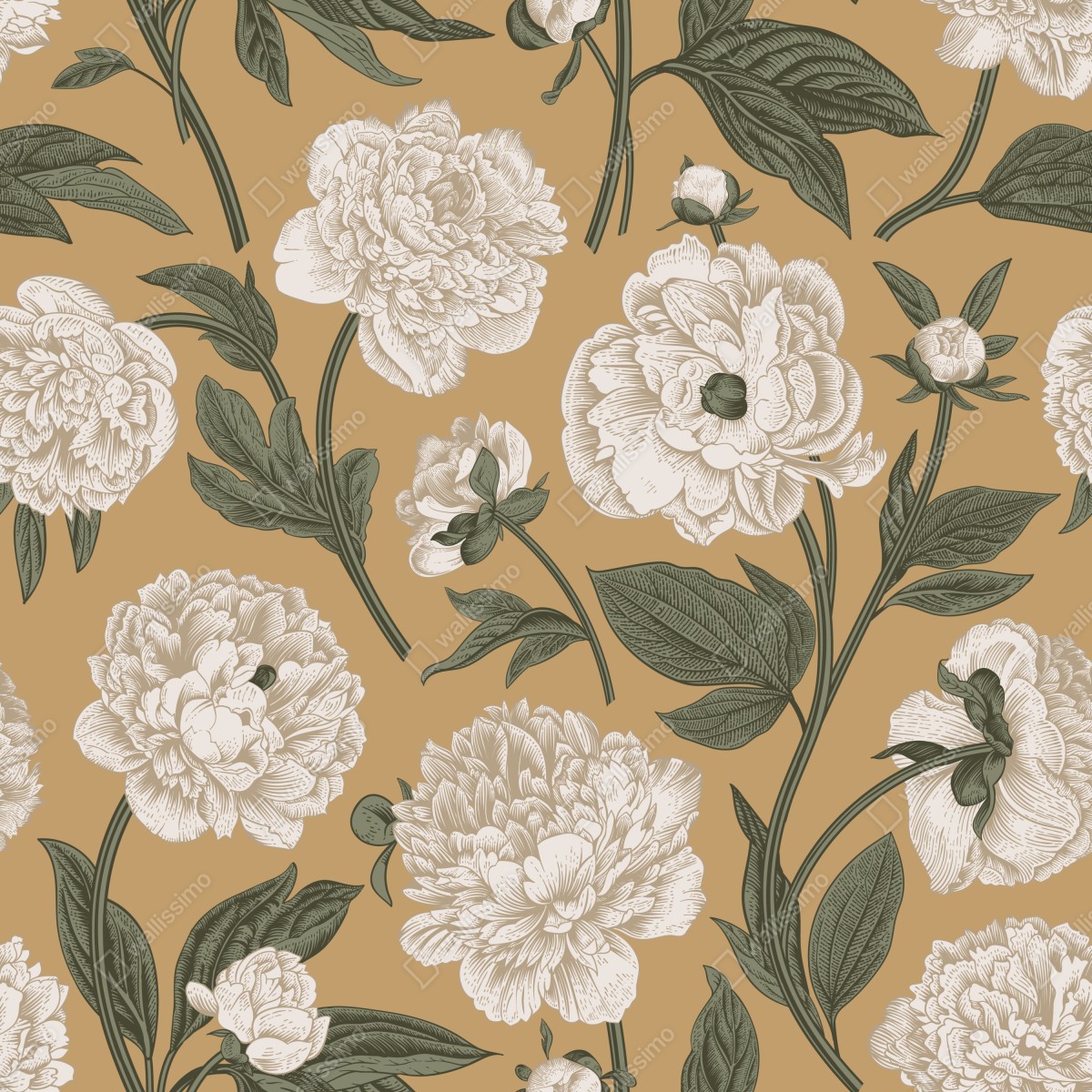 Naklejka repozycjonowalna vintage wzór botaniczny z piwoniami – Wallissimo® Naklejka repozycjonowalna vintage wzór botaniczny z piwoniami – Wallissimo®