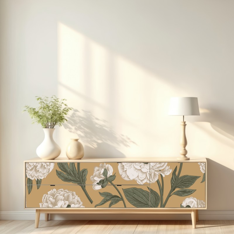 Naklejka repozycjonowalna vintage wzór botaniczny z piwoniami – Wallissimo® Naklejka repozycjonowalna vintage wzór botaniczny z piwoniami – Wallissimo®