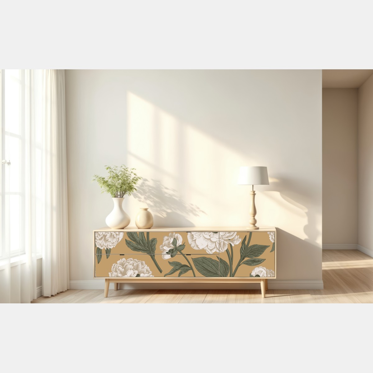 Naklejka repozycjonowalna vintage wzór botaniczny z piwoniami – Wallissimo® Naklejka repozycjonowalna vintage wzór botaniczny z piwoniami – Wallissimo®