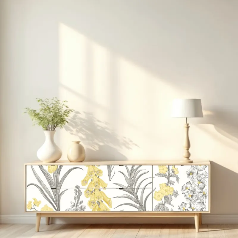 Naklejka repozycjonowalna czerwony botaniczny wzór liści – Wallissimo®