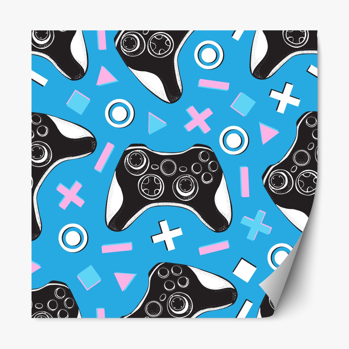 Repositionable sticker playful game controller pattern