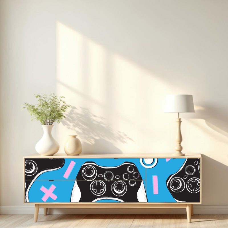 Naklejka repozycjonowalna wzór padów do gier na niebieskim tle – Wallissimo® Naklejka repozycjonowalna wzór padów do gier na niebieskim tle – Wallissimo®