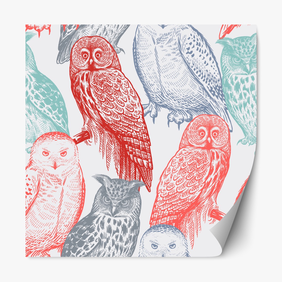 Repositionable sticker whimsical colorful owl pattern
