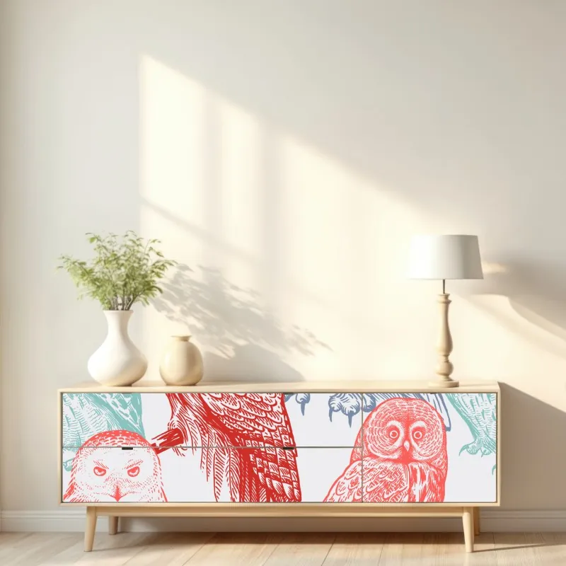 Naklejka repozycjonowalna kolorowy wzór z sowami – Wallissimo® Naklejka repozycjonowalna kolorowy wzór z sowami – Wallissimo®