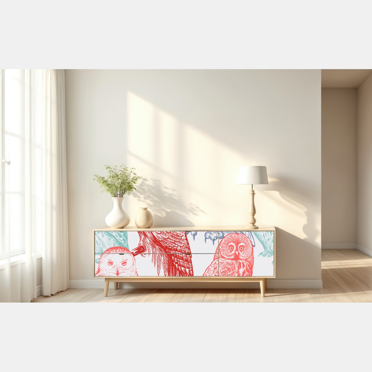 Naklejka repozycjonowalna kolorowy wzór z sowami – Wallissimo® Naklejka repozycjonowalna kolorowy wzór z sowami – Wallissimo®