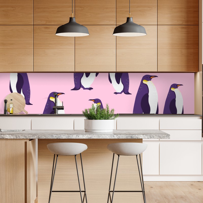Naklejka repozycjonowalna zabawny wzór z fioletowymi pingwinami na różowym tle – Wallissimo® Naklejka repozycjonowalna zabawny wzór z fioletowymi pingwinami na różowym tle – Wallissimo®
