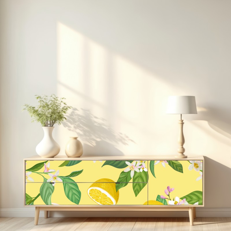 Naklejka repozycjonowalna wzór z kwiatami i cytrynami – Wallissimo® Naklejka repozycjonowalna wzór z kwiatami i cytrynami – Wallissimo®