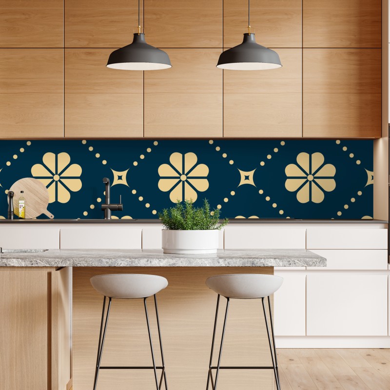 Naklejka repozycjonowalna turkusowo beżowy kwiatowy geometryczny wzór – Wallissimo® Naklejka repozycjonowalna turkusowo beżowy kwiatowy geometryczny wzór – Wallissimo®