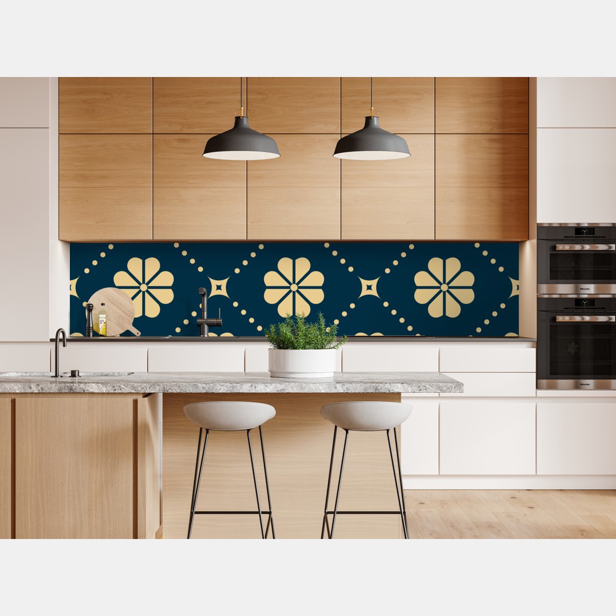 Naklejka repozycjonowalna turkusowo beżowy kwiatowy geometryczny wzór – Wallissimo® Naklejka repozycjonowalna turkusowo beżowy kwiatowy geometryczny wzór – Wallissimo®