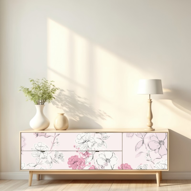 Naklejka repozycjonowalna delikatny różowy wzór kwiatowy – Wallissimo® Naklejka repozycjonowalna delikatny różowy wzór kwiatowy – Wallissimo®