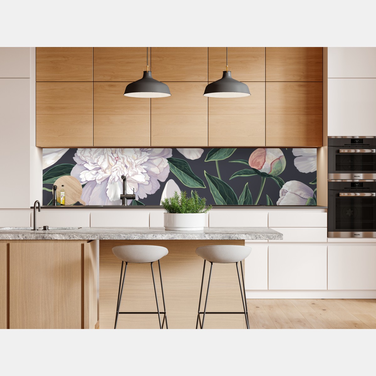 Naklejka repozycjonowalna wzór białych piwonii na grafitowym tle – Wallissimo® Naklejka repozycjonowalna wzór białych piwonii na grafitowym tle – Wallissimo®