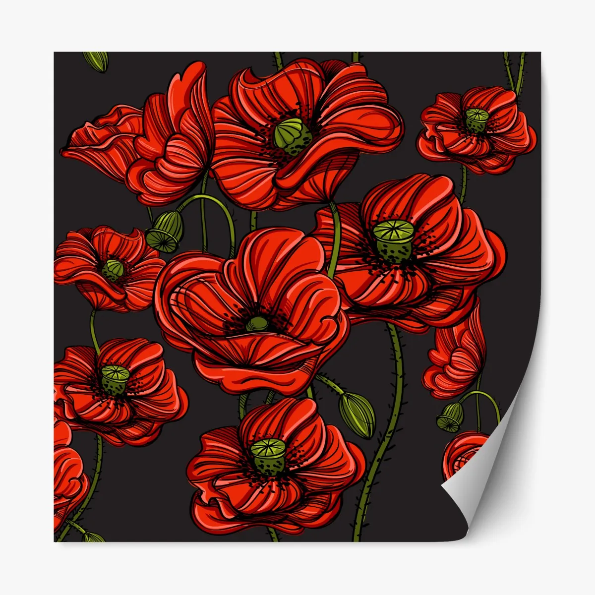 Naklejka repozycjonowalna intensywna czerwona ilustracja maków – Wallissimo® Naklejka repozycjonowalna intensywna czerwona ilustracja maków – Wallissimo®