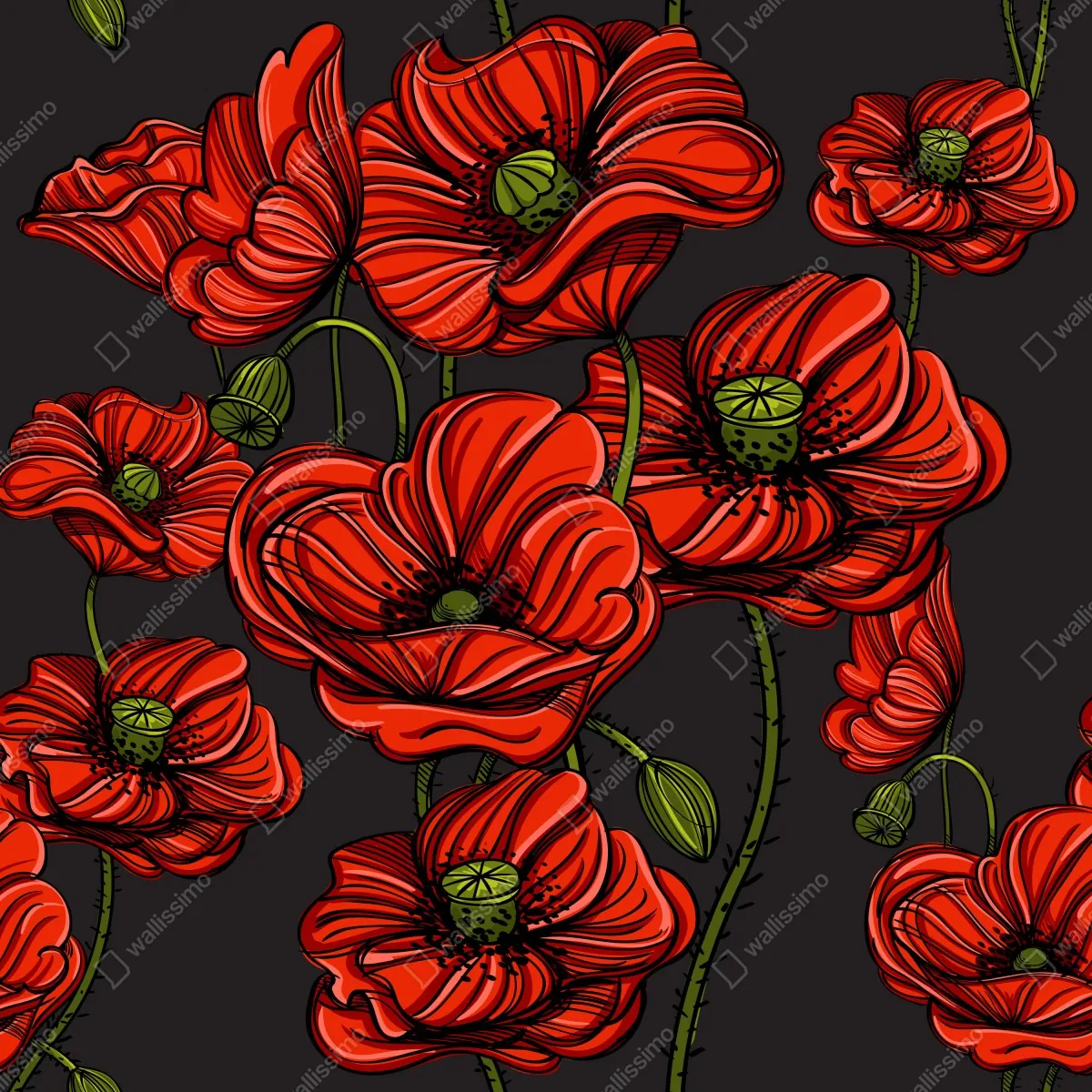 Naklejka repozycjonowalna intensywna czerwona ilustracja maków – Wallissimo® Naklejka repozycjonowalna intensywna czerwona ilustracja maków – Wallissimo®