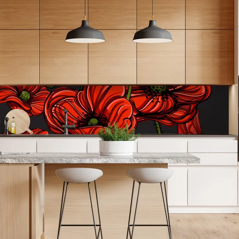 Naklejka repozycjonowalna intensywna czerwona ilustracja maków – Wallissimo® Naklejka repozycjonowalna intensywna czerwona ilustracja maków – Wallissimo®