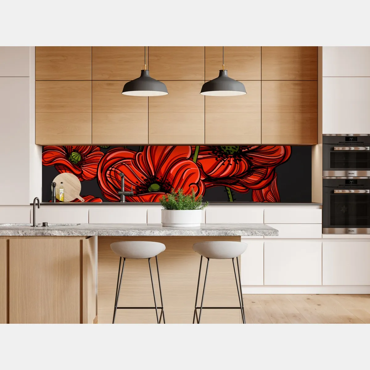 Naklejka repozycjonowalna intensywna czerwona ilustracja maków – Wallissimo® Naklejka repozycjonowalna intensywna czerwona ilustracja maków – Wallissimo®