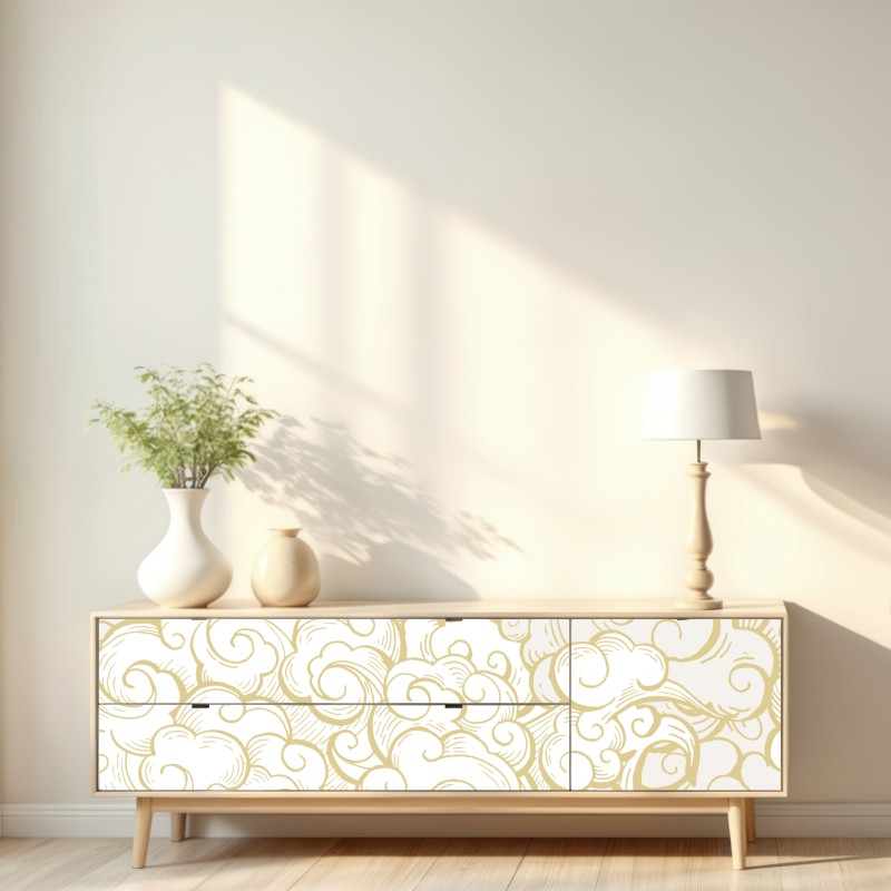 Naklejka repozycjonowalna ornamentalny złoty wzór chmur – Wallissimo® Naklejka repozycjonowalna ornamentalny złoty wzór chmur – Wallissimo®