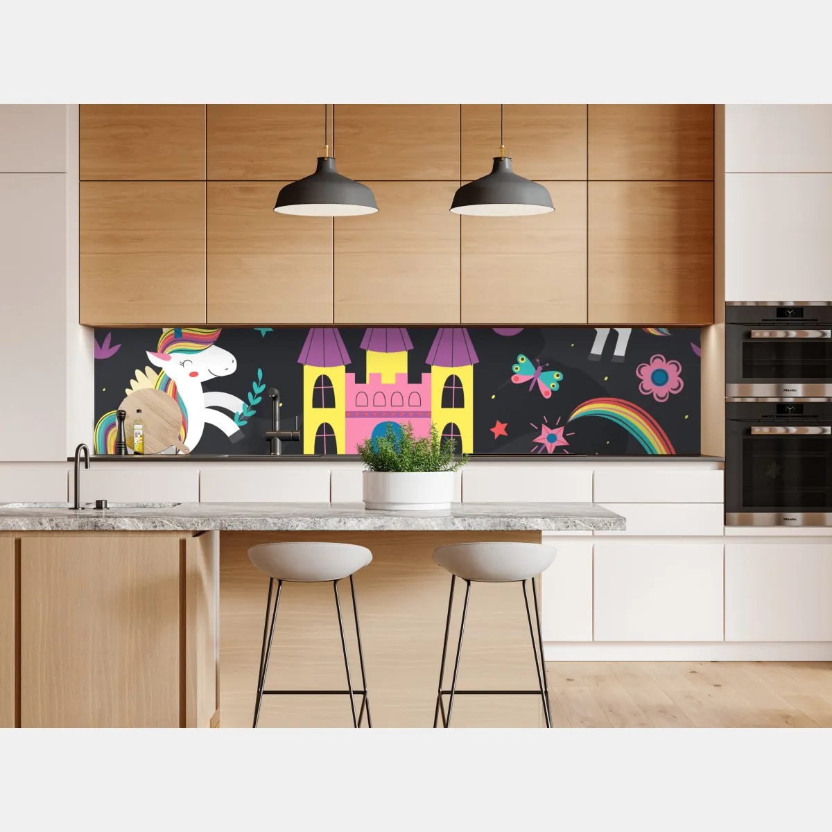 Naklejka repozycjonowalna magiczny wzór z jednorożcami i wróżką – Wallissimo® Naklejka repozycjonowalna magiczny wzór z jednorożcami i wróżką – Wallissimo®