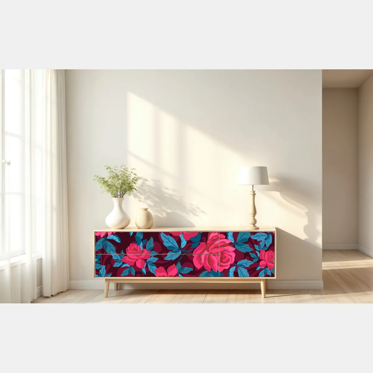 Naklejka repozycjonowalna vintage wzór różany w odcieniach różu – Wallissimo® Naklejka repozycjonowalna vintage wzór różany w odcieniach różu – Wallissimo®