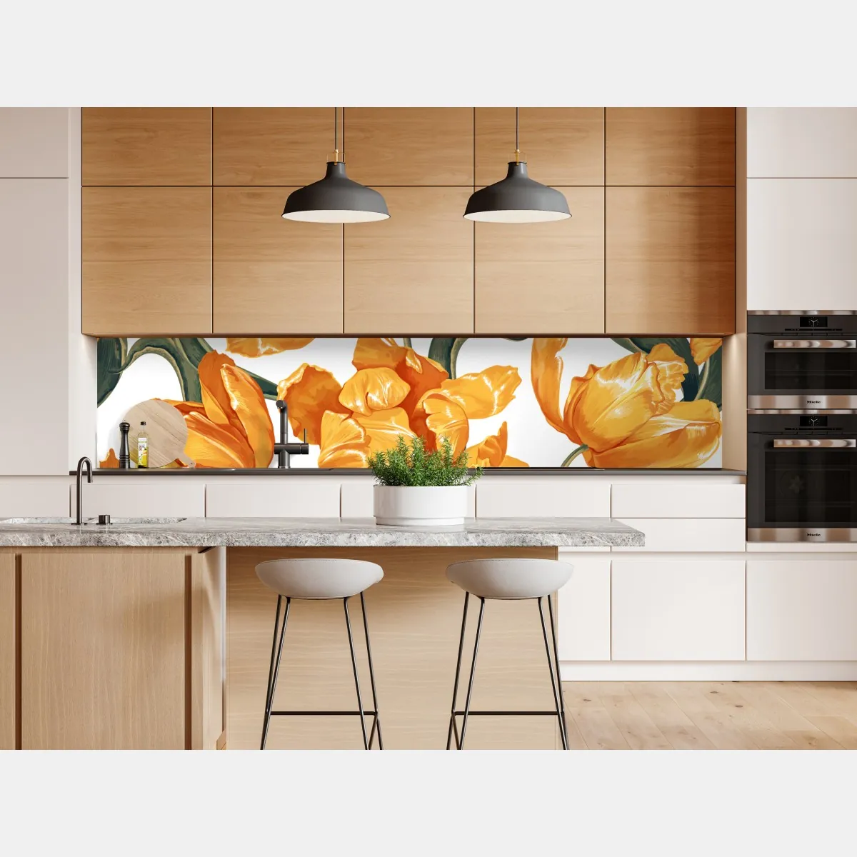 Naklejka repozycjonowalna wzór z żywymi pomarańczowymi tulipanami – Wallissimo® Naklejka repozycjonowalna wzór z żywymi pomarańczowymi tulipanami – Wallissimo®