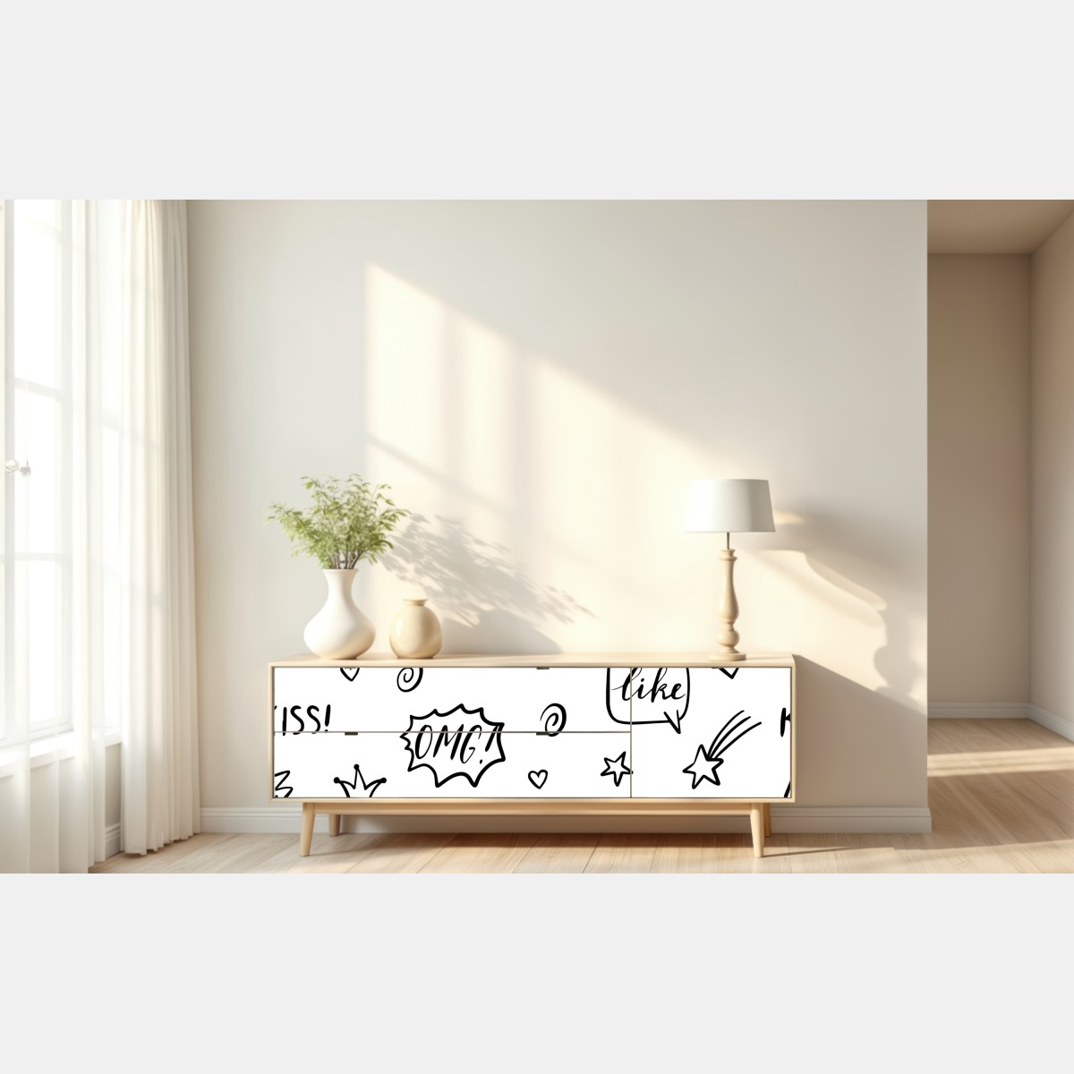 Naklejka repozycjonowalna zabawny wzór doodli z sercami i gwiazdkami – Wallissimo® Naklejka repozycjonowalna zabawny wzór doodli z sercami i gwiazdkami – Wallissimo®