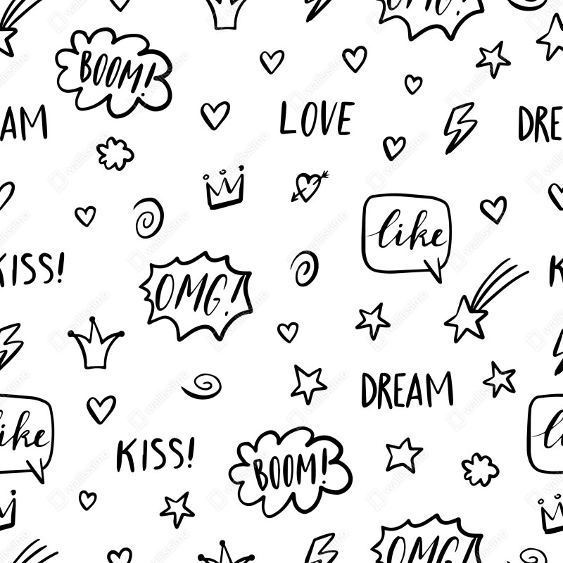 Naklejka repozycjonowalna zabawny wzór doodli z sercami i gwiazdkami – Wallissimo® Naklejka repozycjonowalna zabawny wzór doodli z sercami i gwiazdkami – Wallissimo®