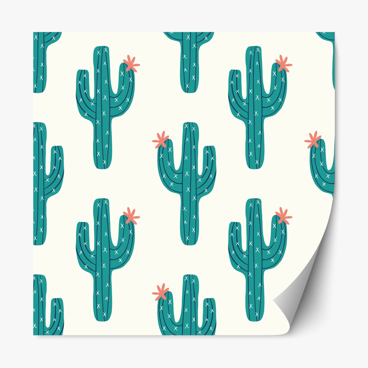 Repositionable sticker playful turquoise cactus pattern