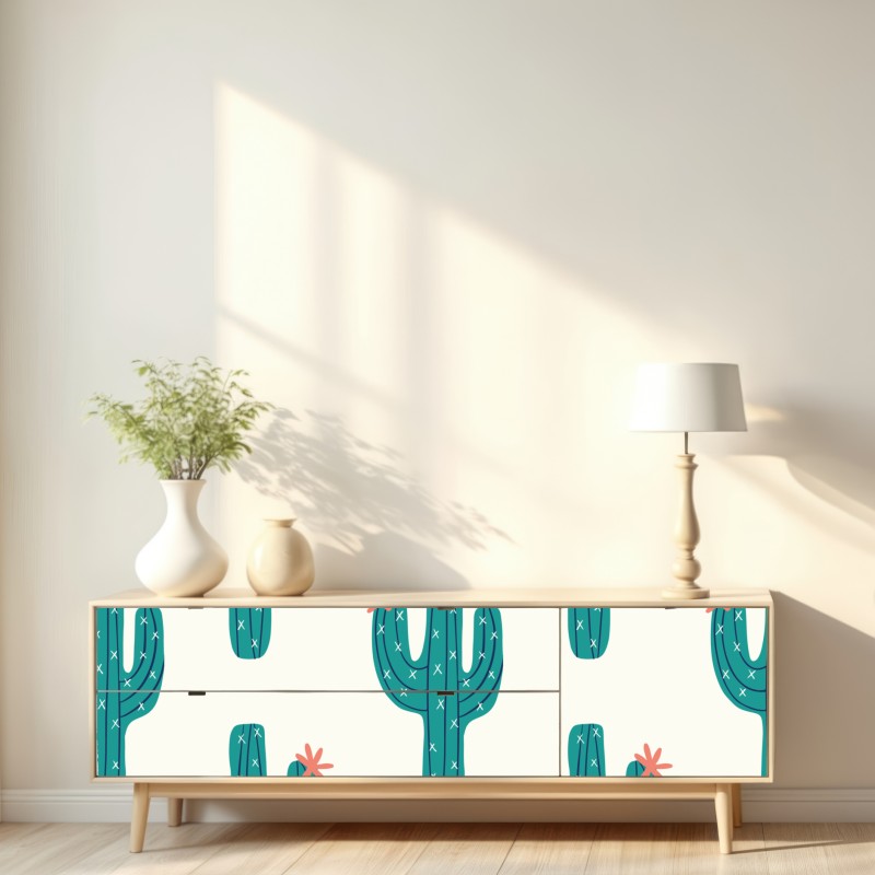 Naklejka repozycjonowalna zabawny turkusowy wzór kaktusa – Wallissimo® Naklejka repozycjonowalna zabawny turkusowy wzór kaktusa – Wallissimo®