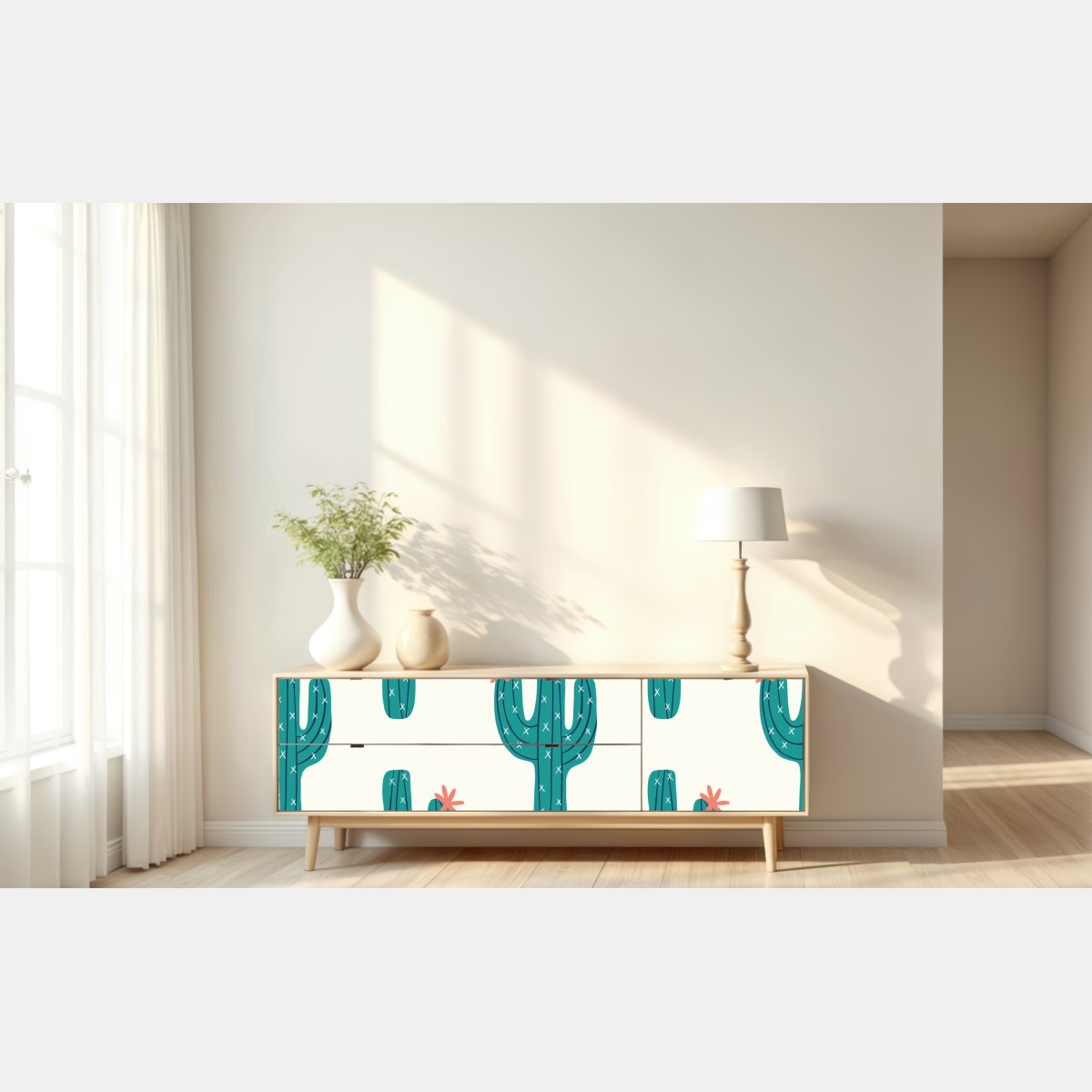 Naklejka repozycjonowalna zabawny turkusowy wzór kaktusa – Wallissimo® Naklejka repozycjonowalna zabawny turkusowy wzór kaktusa – Wallissimo®
