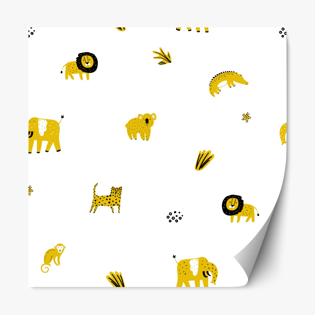 Repositionable sticker playful yellow safari animals pattern