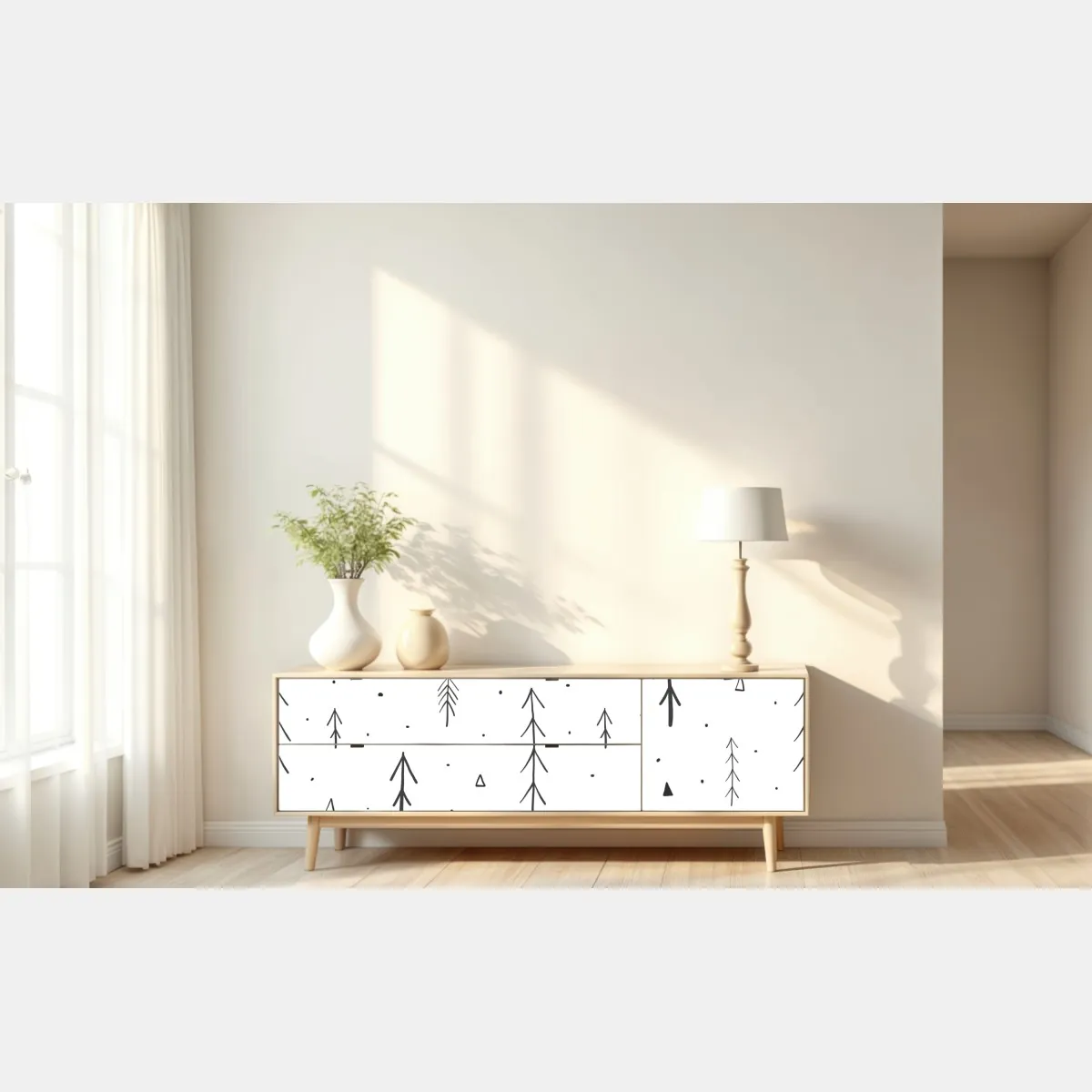 Naklejka repozycjonowalna minimalistyczny wzór z ręcznie rysowanymi drzewami – Wallissimo® Naklejka repozycjonowalna minimalistyczny wzór z ręcznie rysowanymi drzewami – Wallissimo®