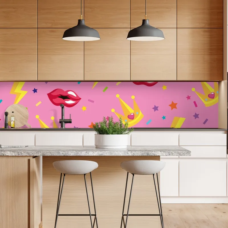 Naklejka repozycjonowalna zabawny wzór księżniczki z koronami i ustami – Wallissimo® Naklejka repozycjonowalna zabawny wzór księżniczki z koronami i ustami – Wallissimo®