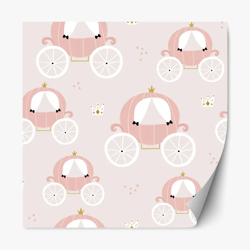 Naklejka repozycjonowalna różowy wzór z karetą księżniczki