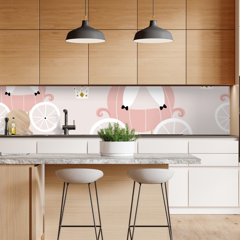 Naklejka repozycjonowalna różowy wzór z karetą księżniczki – Wallissimo® Naklejka repozycjonowalna różowy wzór z karetą księżniczki – Wallissimo®