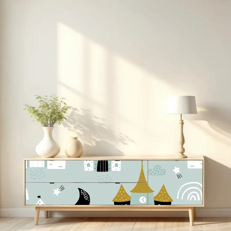 Naklejka repozycjonowalna pastelowy wzór zamku do pokoju dziecięcego – Wallissimo® Naklejka repozycjonowalna pastelowy wzór zamku do pokoju dziecięcego – Wallissimo®