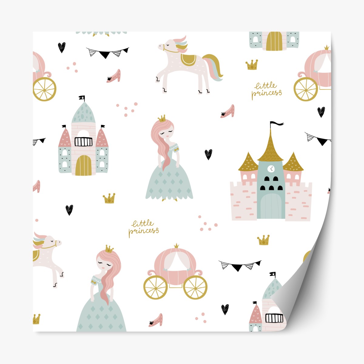 Repositionable sticker whimsical pastel princess nursery pattern