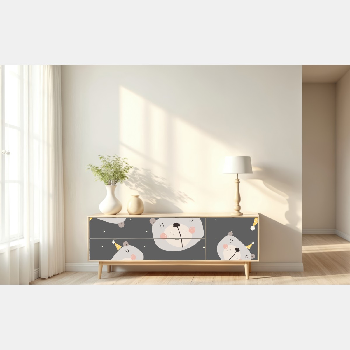 Naklejka repozycjonowalna pastelowe śpiące misie wzór do pokoju dziecięcego – Wallissimo® Naklejka repozycjonowalna pastelowe śpiące misie wzór do pokoju dziecięcego – Wallissimo®