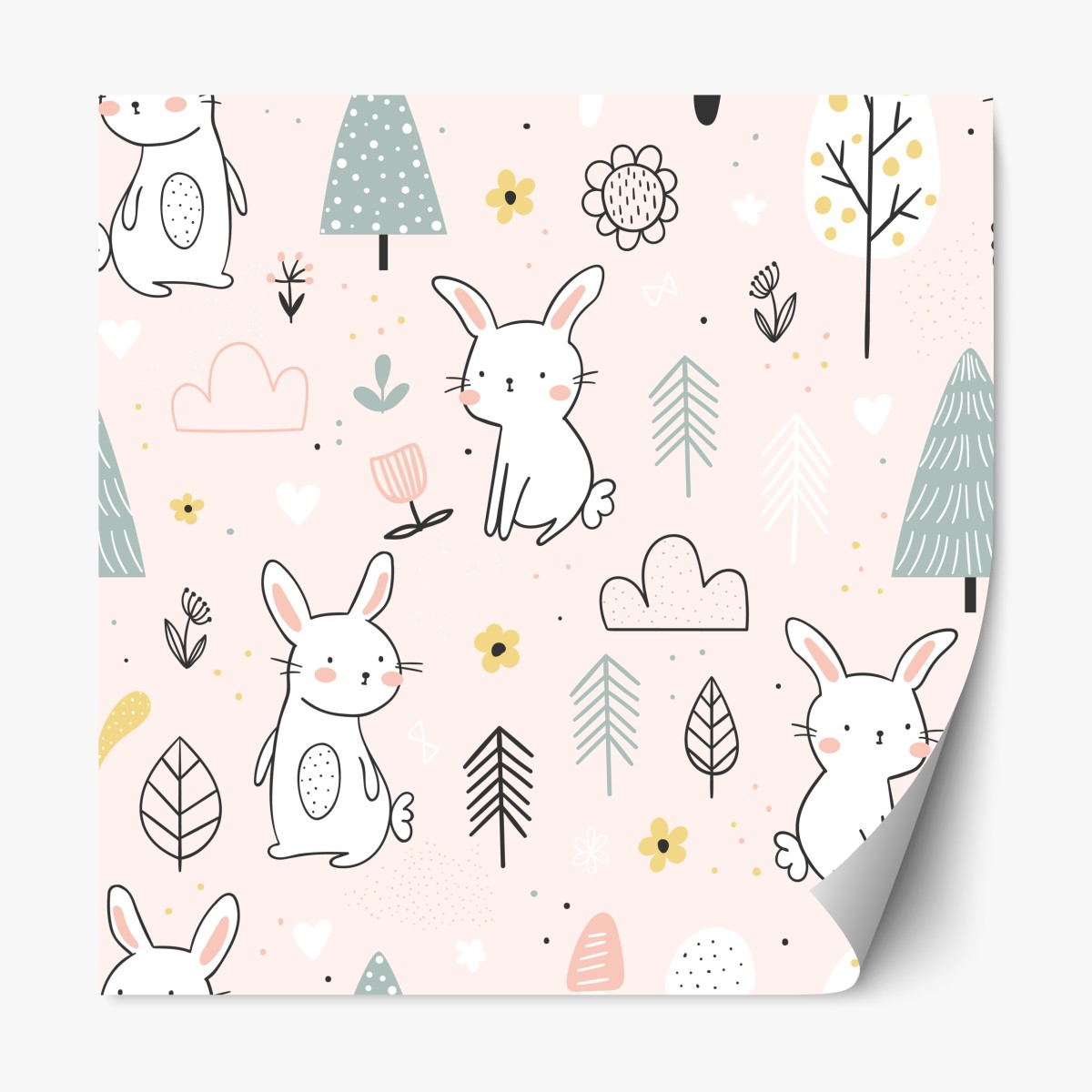 Repositionable sticker playful bunny nursery pattern