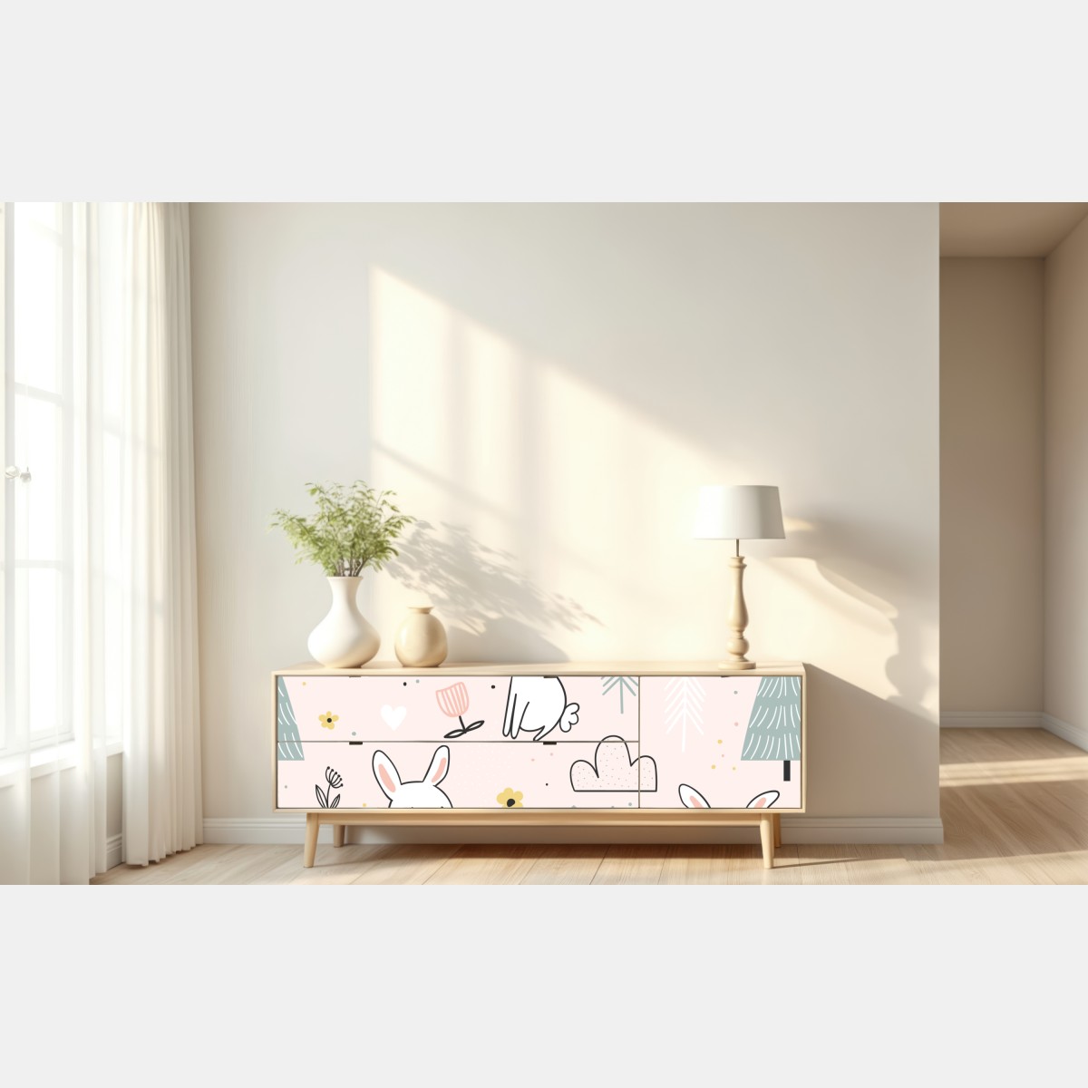 Naklejka repozycjonowalna wesoły wzór z zajączkami do pokoju dziecięcego – Wallissimo® Naklejka repozycjonowalna wesoły wzór z zajączkami do pokoju dziecięcego – Wallissimo®