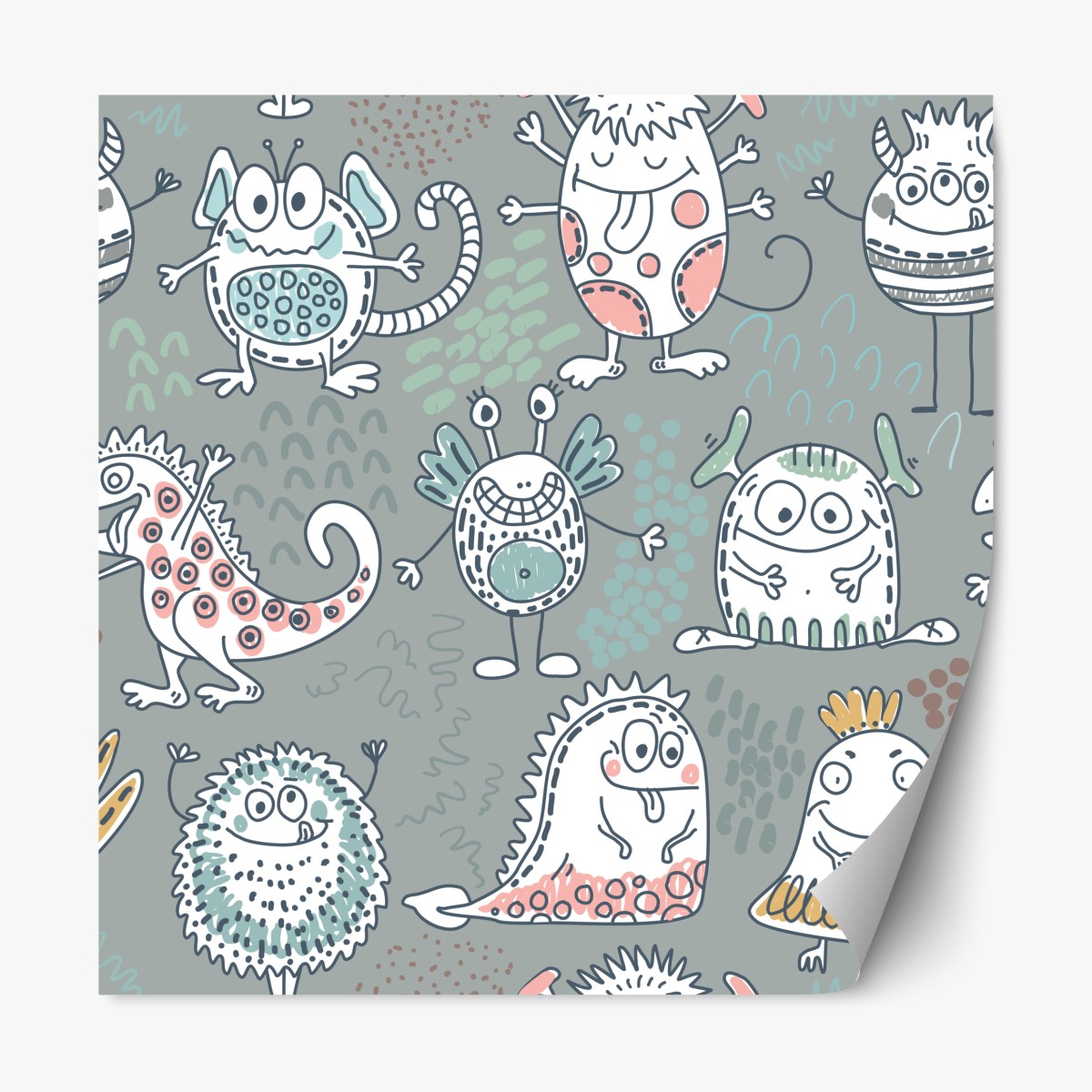 Repositionable sticker playful pastel monster pattern