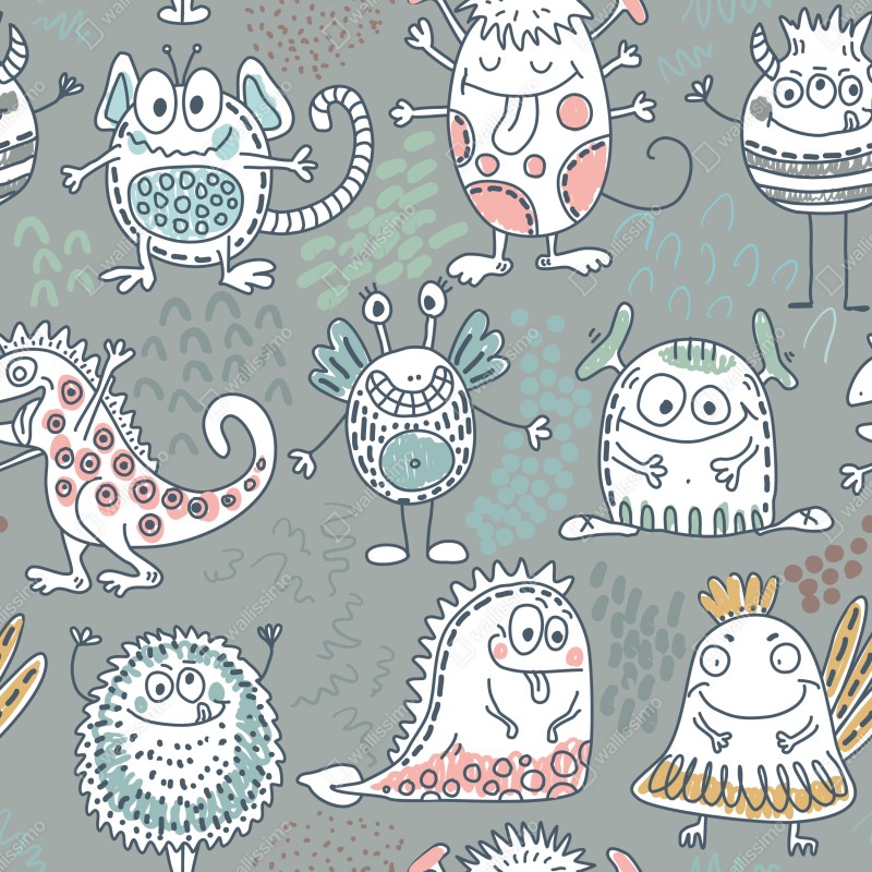 Naklejka repozycjonowalna zabawny pastelowy wzór potworów – Wallissimo® Naklejka repozycjonowalna zabawny pastelowy wzór potworów – Wallissimo®