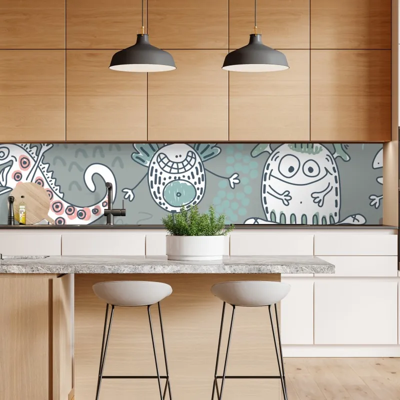 Naklejka repozycjonowalna zabawny pastelowy wzór potworów – Wallissimo® Naklejka repozycjonowalna zabawny pastelowy wzór potworów – Wallissimo®