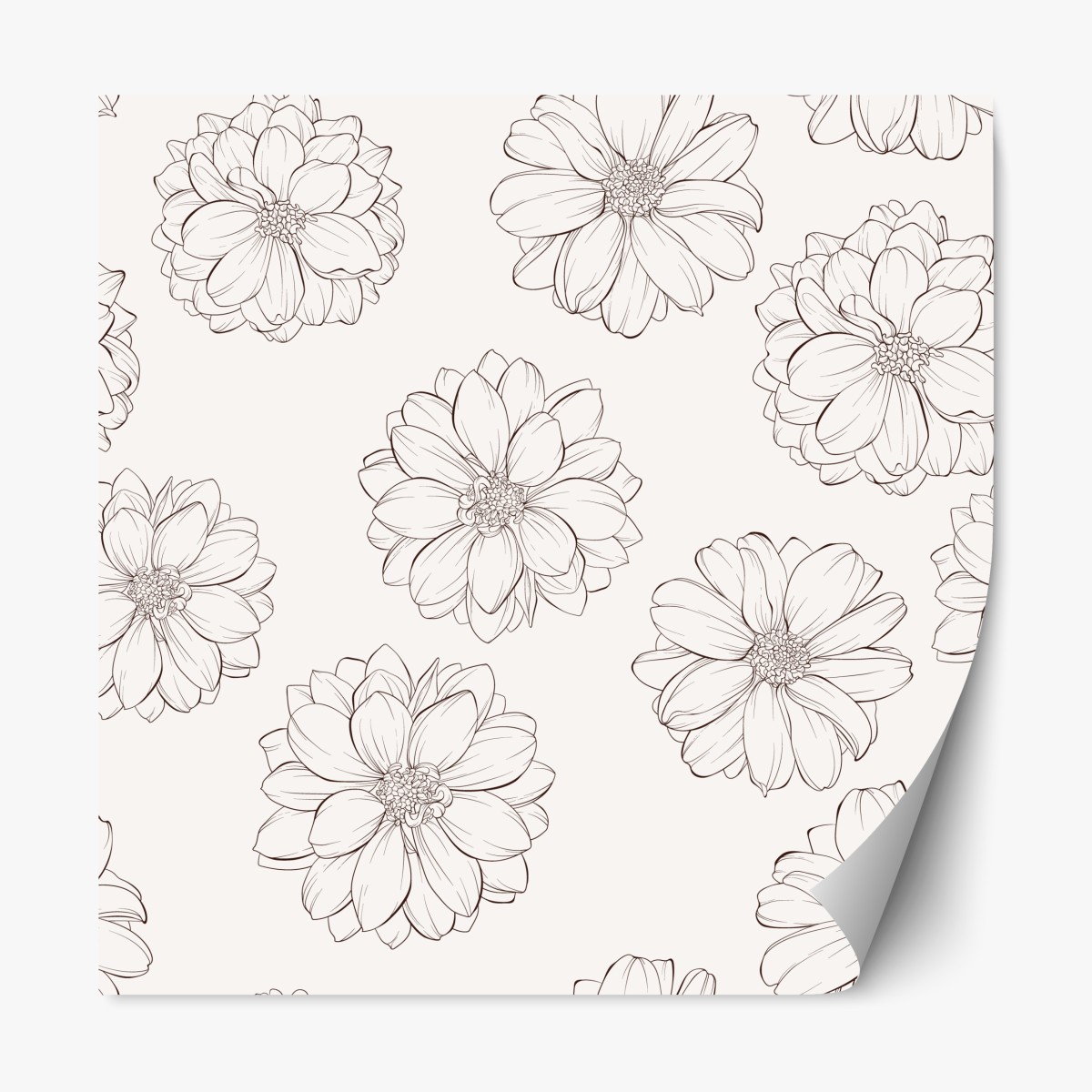 Repositionable sticker delicate line flower pattern on beige