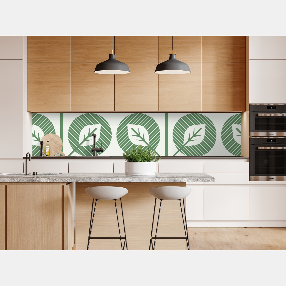 Naklejka repozycjonowalna zielony geometryczny wzór liści – Wallissimo® Naklejka repozycjonowalna zielony geometryczny wzór liści – Wallissimo®