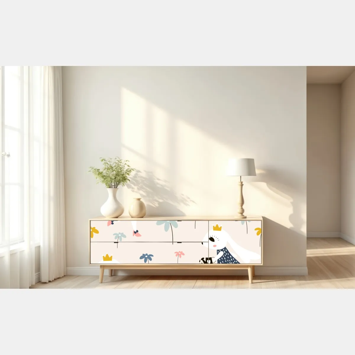 Naklejka repozycjonowalna mała króliczka księżniczka wzór – Wallissimo® Naklejka repozycjonowalna mała króliczka księżniczka wzór – Wallissimo®