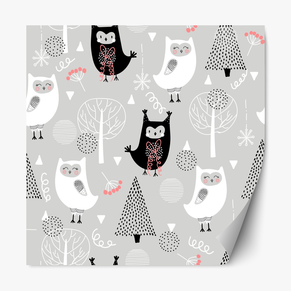 Repositionable sticker scandinavian owl nursery pattern